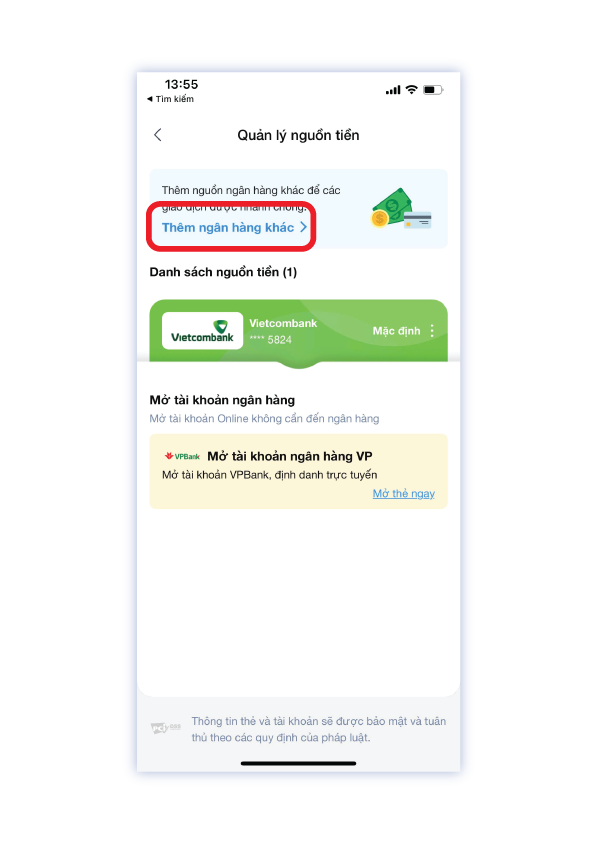 Bước 2: Chọn “Thêm ngân hàng khác”