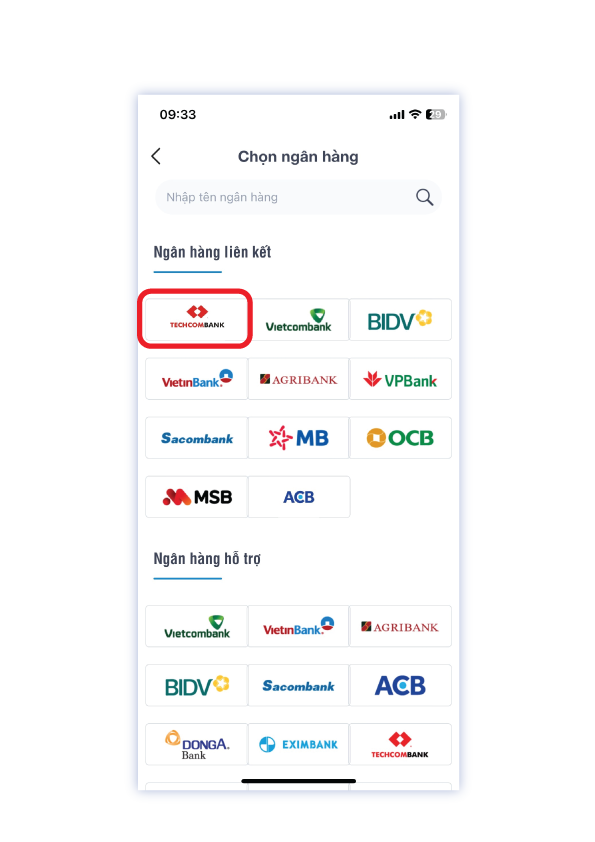 Bước 3: Chọn “Techcombank”