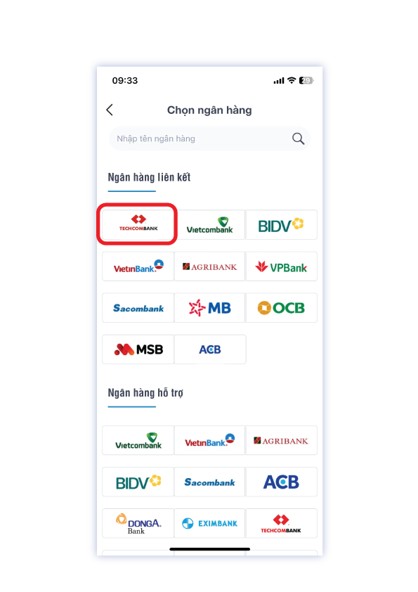 Bước 3: Chọn “Techcombank”