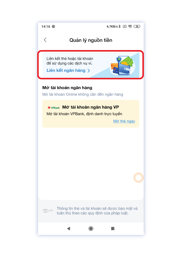 Bước 2: Chọn “Liên kết ngân hàng”